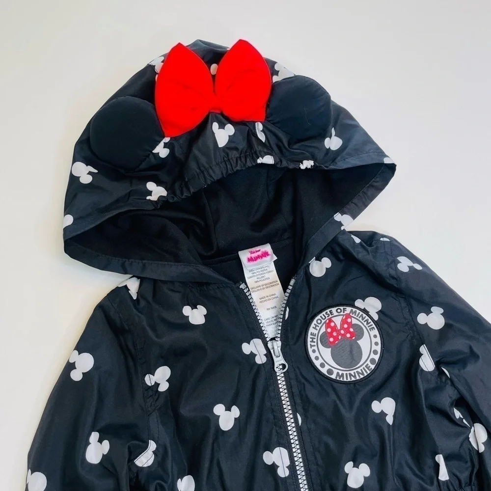 Disney Junior Minnie Mouse Black White Hooded Zip Up Jacket Girl’s Size 4T